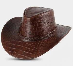 Chapeau en cuir texturé façon alligator, chapeau de cowboy en cuir véritable, chapeau de cowboy western, chapeau de cowboy en cuir exotique - Product Image 2