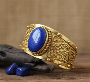 Rudra Gems hecho a mano 14K chapado en oro pulsera ajustable para hombre lapislázuli Natural corte ovalado cuentas de plata tibetana bohemio - Product Image 1