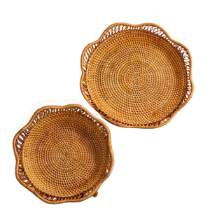 Grand et petit plateau de service en rotin polyvalent-durable et élégant pour les repas en famille, les fêtes et les événements - Product Image 3