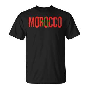 Camiseta de Marruecos con Diseño de la Bandera Negra, Roja y Verde, Unisex para Adultos, Cuello Redondo, Manga Corta, Estilo Jersey Deportivo - Product Image 1