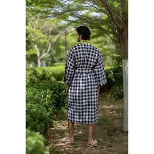 Bata de Baño Unisex de Lujo, Algodón Puro, Estilo Boho Geométrico, Kimono Transpirable de Satén, Ropa de Estar por Casa de Verano, Corte Holgado para el Hogar - Product Image 4