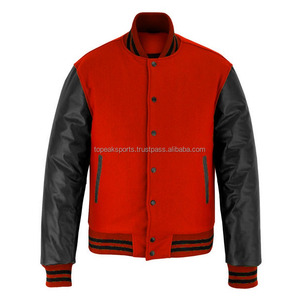 2026 OEM Men's Hot Selling <b>Red</b> <b>Wool</b> With Black Leather Sleeves Varsity Jacket High Quality Low MOQ Heated Fashion Winter Jackets - Product Image 1