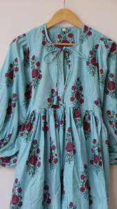 Women's Summer Casual <b>Bohemian</b> Cotton Midi <b>Dress</b> Loose Silhouette Long Floral Block Print Natural Waistline Breathable Mini - Product Image 2