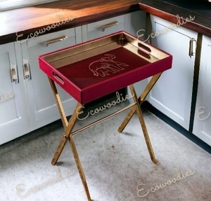 Bamboo Eco-Friendly Cherry Red Butler Tray <b>Table</b> <b>Adjustable</b> Wooden Breakfast Bed Coffee <b>Table</b> Handles Foldable <b>Legs</b> for Bathroom - Product Image 6