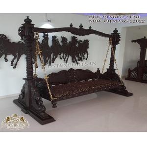 Modern Traditional Lounge <b>Swing</b> Peacock Design Best Quality Indian Teak <b>Wood</b> Floor Standing Jhoola Jhula Carving Teak <b>Wood</b> USA - Product Image 1