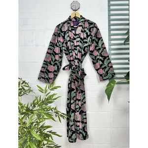 Luxe Velvet Unisex House Robe Kimono Veste Rversible Soie Double Autumn Winter Gift Elegant Ikat <b>Green</b> Malibu Bluish ODM Tie - Product Image 1