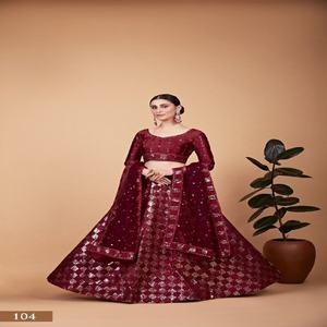 Nouvelle variété de Lehenga Choli en soie Tebby avec broderie de fils et de sequins, vente en gros, approvisionnement en usine, achat en ligne en Inde - Product Image 1