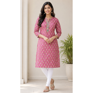 Kurta Evolve para Mujer, de Algodón Puro Popelín, Transpirable, con Estampado Floral y Bordado, Accesorio de Moda Femenina - Product Image 2