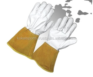 Gants de soudage en peau de chèvre KOKAL SAFETY, manchette en toile rouge, doublure en Kevlar, pouce en forme d'aile |   Gants de sécurité TIG résistants à la chaleur pour la soudure - Product Image 6