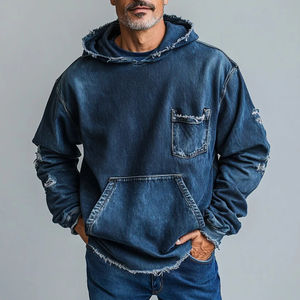 Haute qualité hommes hiver Denim veste à capuche épais coton lavé vêtements d'extérieur décontractés à manches longues bleu manteau personnalisé en gros - Product Image 5