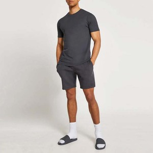 Ropa de hombre Camiseta y pantalones cortos conjuntos gemelos ropa deportiva Jogging Fitness desgaste verano conjuntos gemelos hombres 100% algodón negro gris Color - Product Image 4