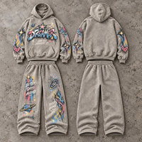 Ensemble de survêtement streetwear pour homme, coupe ample, avec impression DTG personnalisée, effet délavé vintage, en tissu épais, comprenant un sweat à capuche et un pantalon de survêtement, fabrication sur mesure
