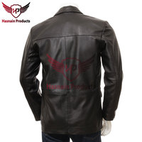 Blazer kulit hitam pria Kerajinan Tangan Premium-jaket pakaian luar bergaya khusus untuk pria modis