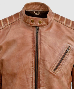 Nouvelle veste de moto décontractée en cuir véritable pour homme, col montant en toile, logo frontal, imperméable, respirante, vêtement d'extérieur - Product Image 4