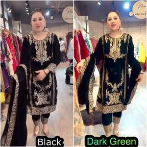 Haut de travail à broderie lourde avec manches longues Designer Style indien Velours en viscose Séquence lourde Haut et bas de travail avec Dupatta - Product Image 3