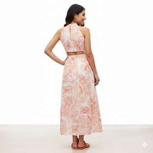 Robe mi-longue à col halter imprimée en crêpe doux de qualité supérieure pour femmes Unity Luxure - Product Image 2