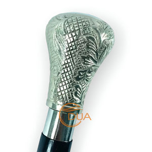 Canne de marche pliante élégante de style victorien sculptée à la main poignée plaquée argent avec pointe en caoutchouc confortable manche en bois - Product Image 4