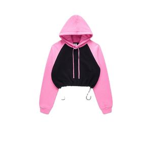Mode féminine solide vierge à capuche à manches longues polaire chaud haut court à capuche Streetwear Design avec logo avant pour toutes les saisons - Product Image 2