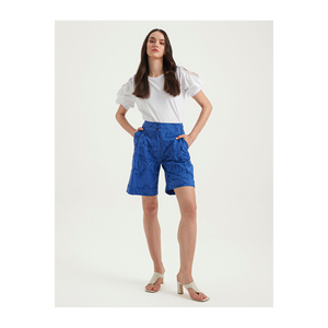 Shorts pour femmes à motifs avec ceinture, mélange de coton, double poche, très coloré - Product Image 1