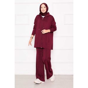 Women's Gold-Illuminated Embroidered Cardigan <b>Sweater</b> <b>Set</b> Fermuarl Kaponlu Triko kili Takm Bordo - Product Image 6