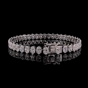 Vvs Luxury Bracelet à maillons cubains en argent sterling 925 avec diamant VVS Moissanite plaqué or blanc 14 carats Bracelet élégant en diamant ovale - Product Image 1