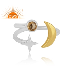 Último diseño hecho a mano fina plata esterlina natural citrino piedra preciosa estrella y luna creciente diseño anillo joyería fabricante - Product Image 2
