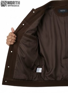 แจ็กเก็ตหนังกลับแท้สำหรับผู้ชายแจ็คเก็ตบอมเบอร์สีน้ำตาลสำหรับขี่รถจักรยานยนต์คลาสสิกผลิตตามสั่งโดยแจ็คเก็ตบอมเบอร์ - Product Image 4