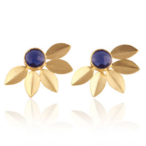 Pendientes de oro de hoja botánica, joyería de moda Floral minimalista de cuarzo iolita para mujer, perfecta para regalar - Product Image 3