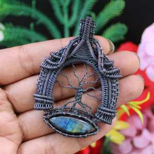 Colgante de labradorita Natural hecho a mano, estilo Vintage, árbol, vida, alambre de cobre envuelto, joyería de piedras preciosas, oro para compromiso de mujer - Product Image 4