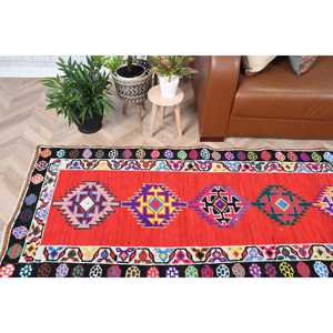 2.8x12.1 ft <b>Runner</b> Turkish Vintage Rug, <b>Red</b> Moroccan Wool Rug - Product Image 1