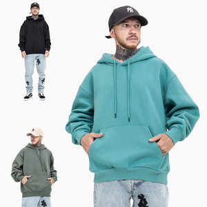 Pull à capuche en coton éponge français de haute qualité pour hommes, surdimensionné, lavé à la pierre, brodé pour l'hiver - Product Image 1