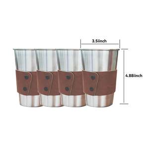 4 tasses en acier inoxydable de 500 ml avec étui en cuir - Product Image 2