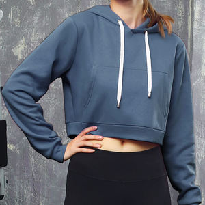 Top Tendance Hiver Femmes À Capuche Crop Top À Capuche À Séchage Rapide Écologique Respirant Coton Avant Logo Bas Prix - Product Image 4