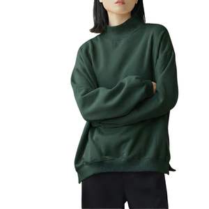 Sweat-shirt à col montant vert foncé pour femme, pull oversize en molleton, haut streetwear, coton mélangé, pull d'entraînement, forêt - Product Image 1