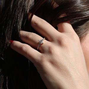 10x5mm Marquise Cut Moissanite Engagement Ring with Round Side <b>Stones</b> | Dainty Bridal Wedding Jewelry - Product Image 4