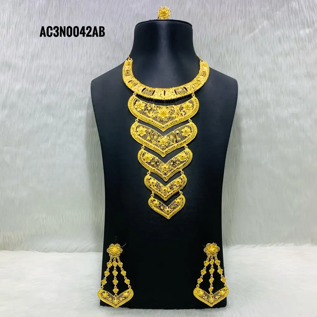 Conjunto de joias banhadas a ouro, exclusivo, de ouro, longo, colar para mulheres