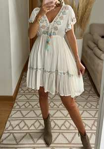 2024 Premium Collection Mère Belle Bohème Plage À Manches Courtes Vintage Multicolore Brodé Coton Bouton Naturel - Product Image 2