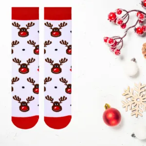 <b>White</b> Terry <b>Socks</b> Multi-Deer Embroidery Jacquard Print Patterns Custom Logo Breathable Warm for Winter One Fits Most Knitted - Product Image 1
