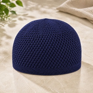 Gorro de Oración Kufi de Punto Azul Oscuro para Hombre, Gorro de Punto Abierto Transpirable, Gorro Musulmán Ligero, Gorro de Oración Islámico, Uso Versátil - Product Image 1
