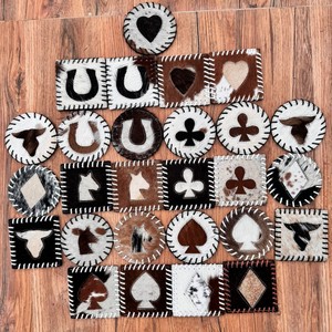 Ensemble de sous-verres en cuir de vachette de l'Ouest pour la décoration intérieure Ensemble de sous-verres en cuir véritable pleine fleur - Product Image 3