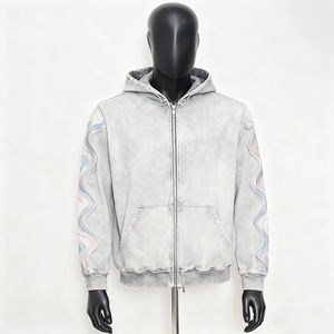 Sudadera con Capucha Extra Grande de Estilo Vintage Lavada, de Algodón Grueso, con Estampado de Punto de Cruz, Modelo 2026 OEM HSI - Product Image 2