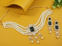Parure de collier ras-du-cou ethnique indien en alliage plaqué or et cristal, fait main, pour femme - Sans nickel ni plomb, ajustable, idéal pour anniversaire