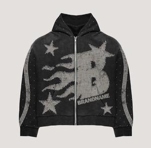 Streetwear Survêtement Personnalisé pour Hommes Ensemble 2 Pièces Pantalon de Survêtement Évasé Jogger Sweat à Capuche Ensemble Hommes Imprimé Fermeture Éclair Survêtement Pierres - Product Image 4