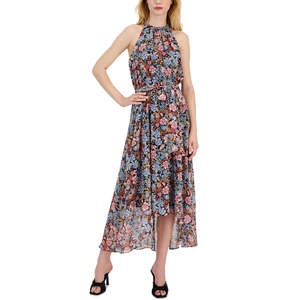 INC International Concepts Abito Midi Nero da Donna Taglia 14 con Stampa Floreale in Chiffon, Silhouette a Trapezio, Vita Naturale - Product Image 1