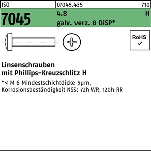 <b>Flat</b> Head <b>Screw</b> ISO 7045 PH M3x6-H 4.8 2000 Pieces Per Pack - Product Image 1