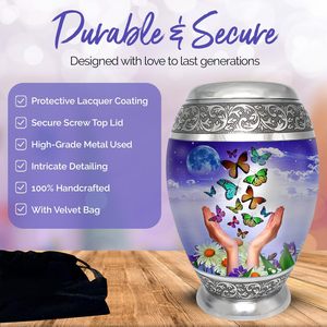 Urnes papillon violettes pour cendres humaines Femme et homme adultes-Grandes urnes de crémation pour cendres adultes Femmes et hommes avec sac-Honor - Product Image 4