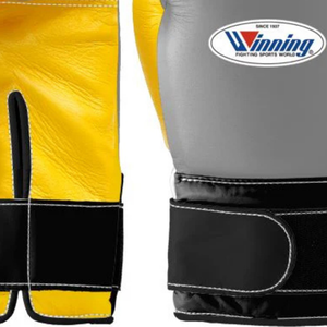 Gants de boxe professionnels en cuir gris, jaune et noir, avec fermeture velcro au poignet, pour l'entraînement et le sparring, pour hommes et femmes - Product Image 5