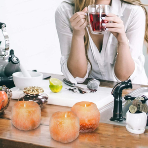 Porte-bougie en pierre de sel de l'Himalaya artisanal, couleur naturelle, matériau organique, toucher réel, vente en gros - Product Image 2