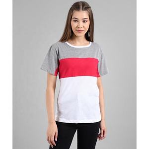 เสื้อยืดสตรีทไซส์ใหญ่พิเศษ, เสื้อยืดผ้าฝ้ายคอกลมเปิดไหล่สีแดงขาว - Product Image 5