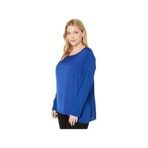T-shirt girocollo da donna Michael Kors taglie forti blu 1X casual oversize in jersey di seta con stampa e ricamo - Product Image 2